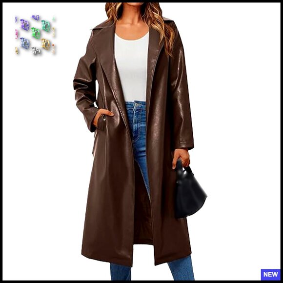 Jackets & Blazers - Faux Leather Trench Coat Oversized Maxi Jacket Notched Lapel Chic